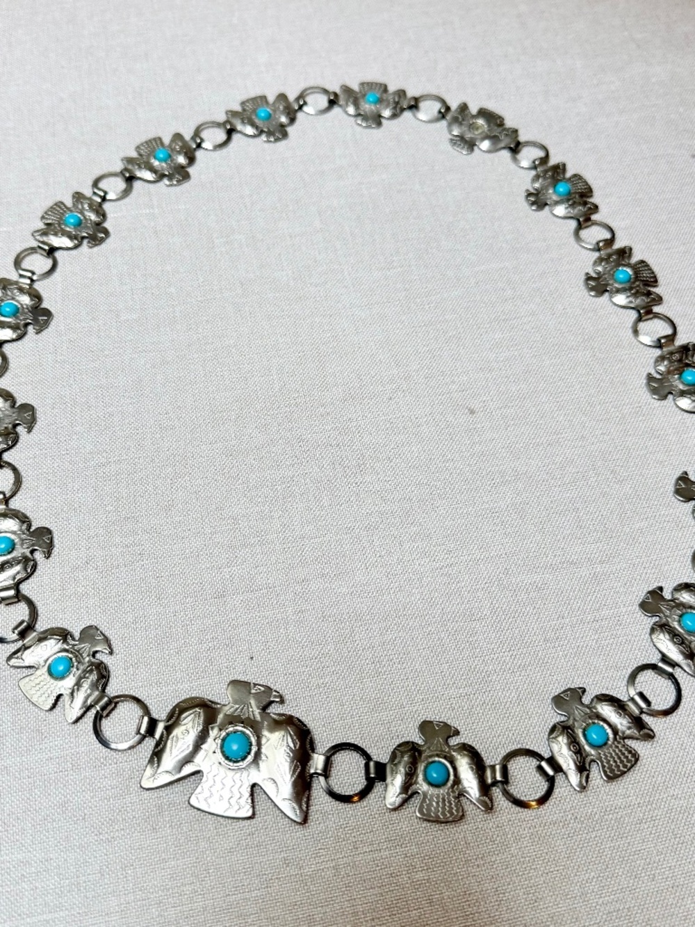 Silver Toned Metal Thunderbird Eagle Concho Chain Belt 31” Southwestern